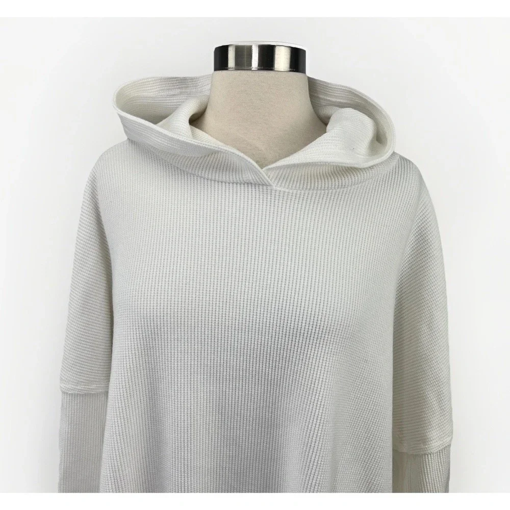Free People Movement White Thermal Waffle Knit Hoodie Sz M Athleisure Beach - Picture 2 of 10